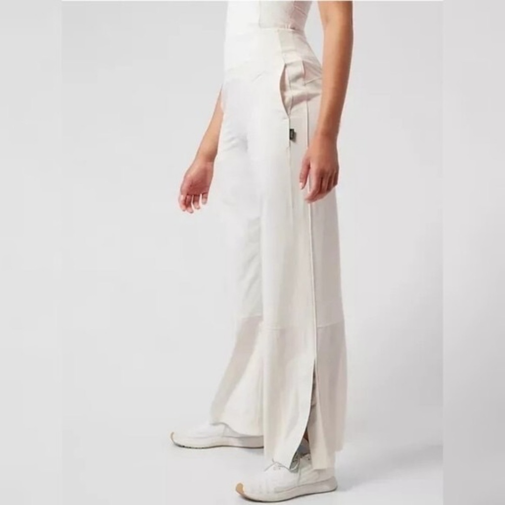 Athleta Ivory Wide-Leg Track Pants with Side Slit